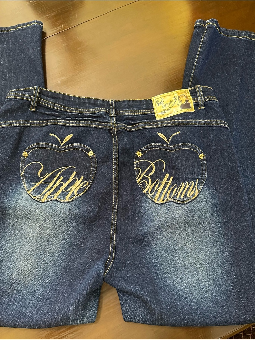 Apple Bottoms Dark Blue Denim Bootcut Jeans with Gold Back-Pocket Embroidery